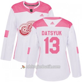 Dame Ishockey Detroit Red Wings Tröja Pavel Datsyuk 13 Adidas 2017-2018 Vit Rosa Fashion Authentic